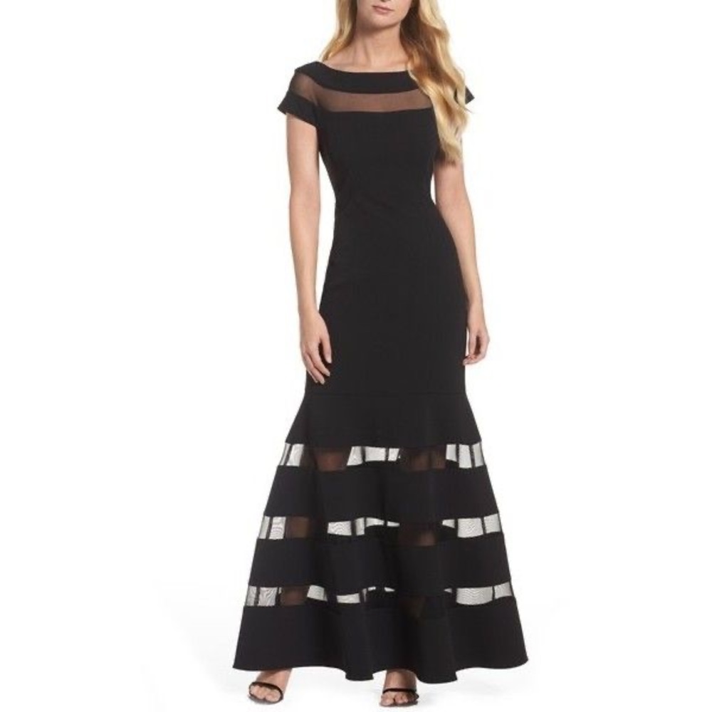 Illusion Stripe Trumpet Gown